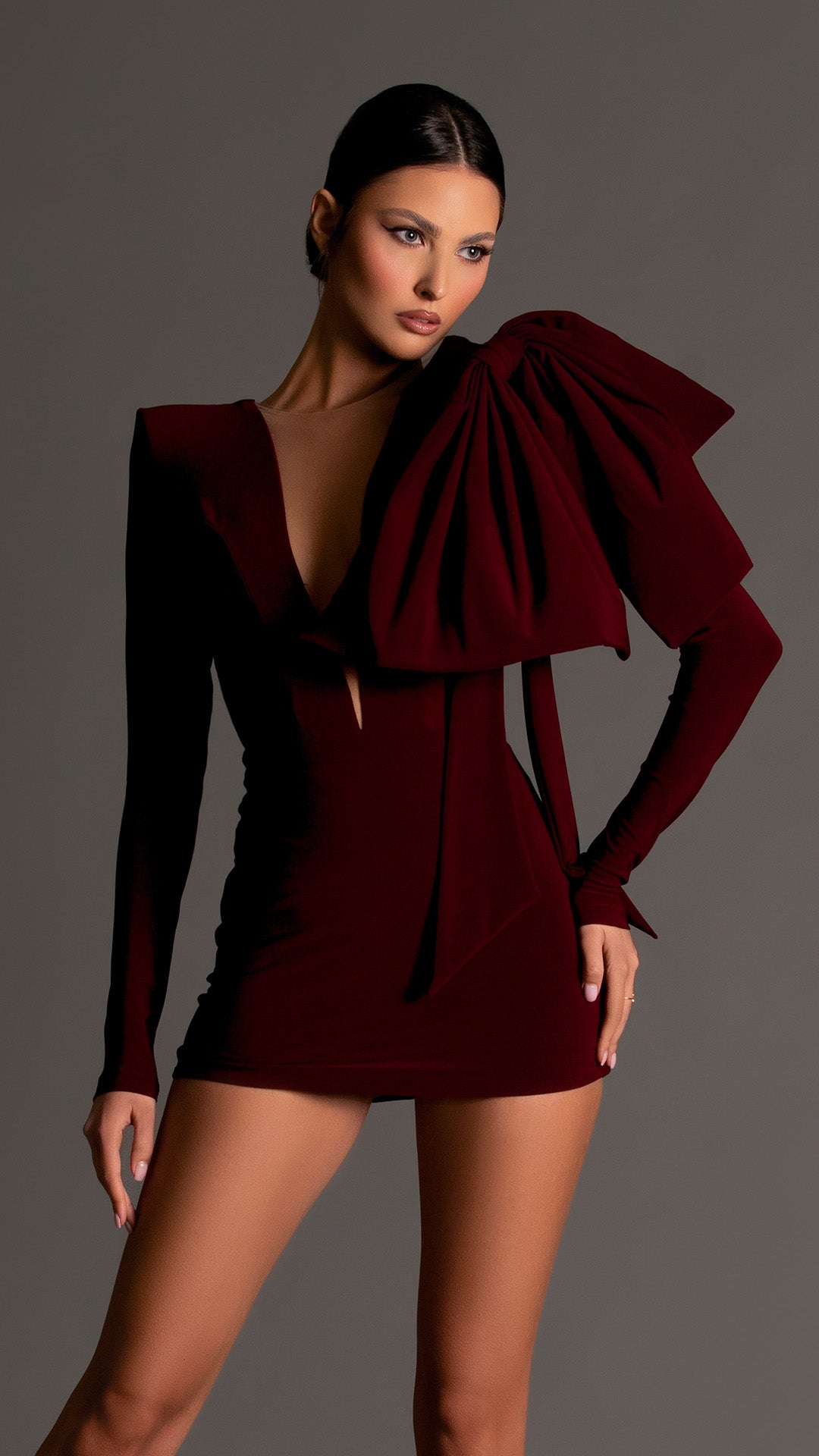 Ella - Dark Maroon Short Dress